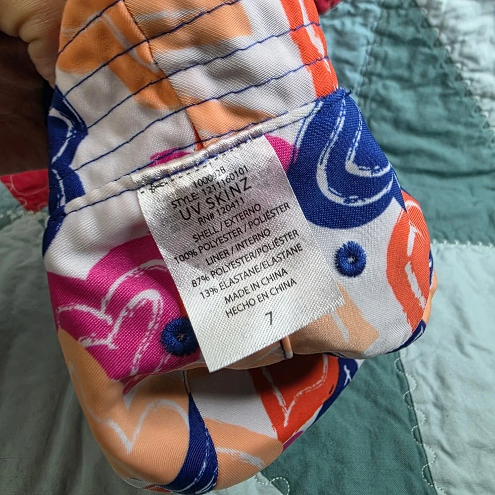 UV Skinz Girls Reversible Bucket Sun Hat Heart Print Blue Orange Size 7